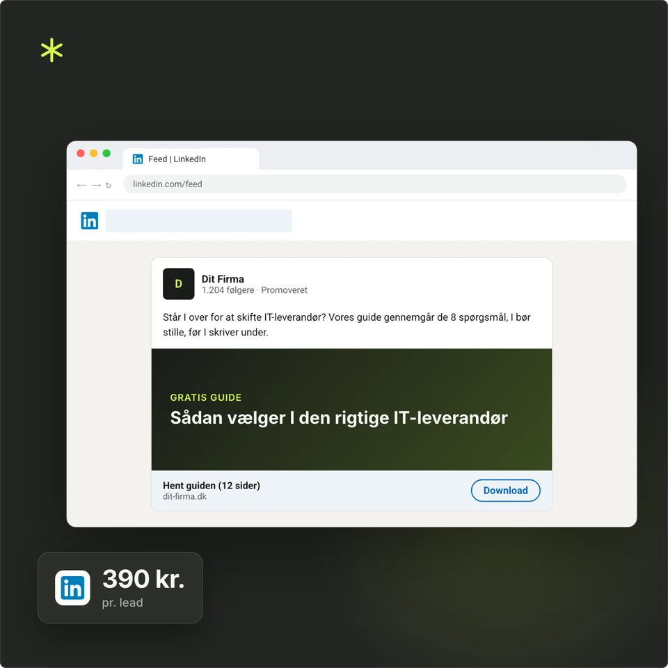 Sponsoreret opslag på LinkedIn, der tilbyder en gratis guide.