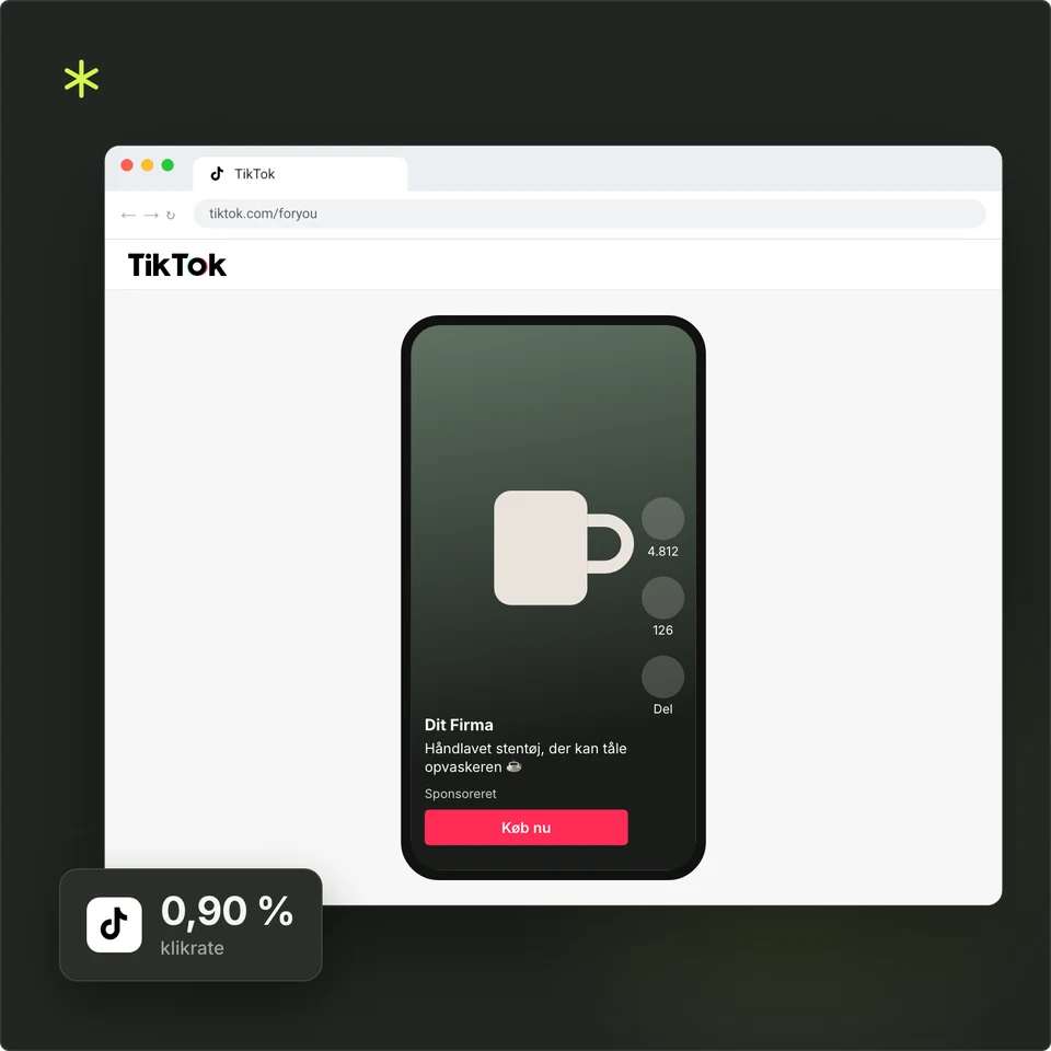 Lodret annonce i TikToks feed med en Køb nu-knap.
