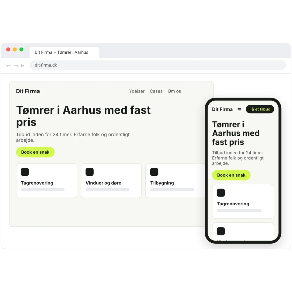 Den samme hjemmeside vist på computer og mobil.