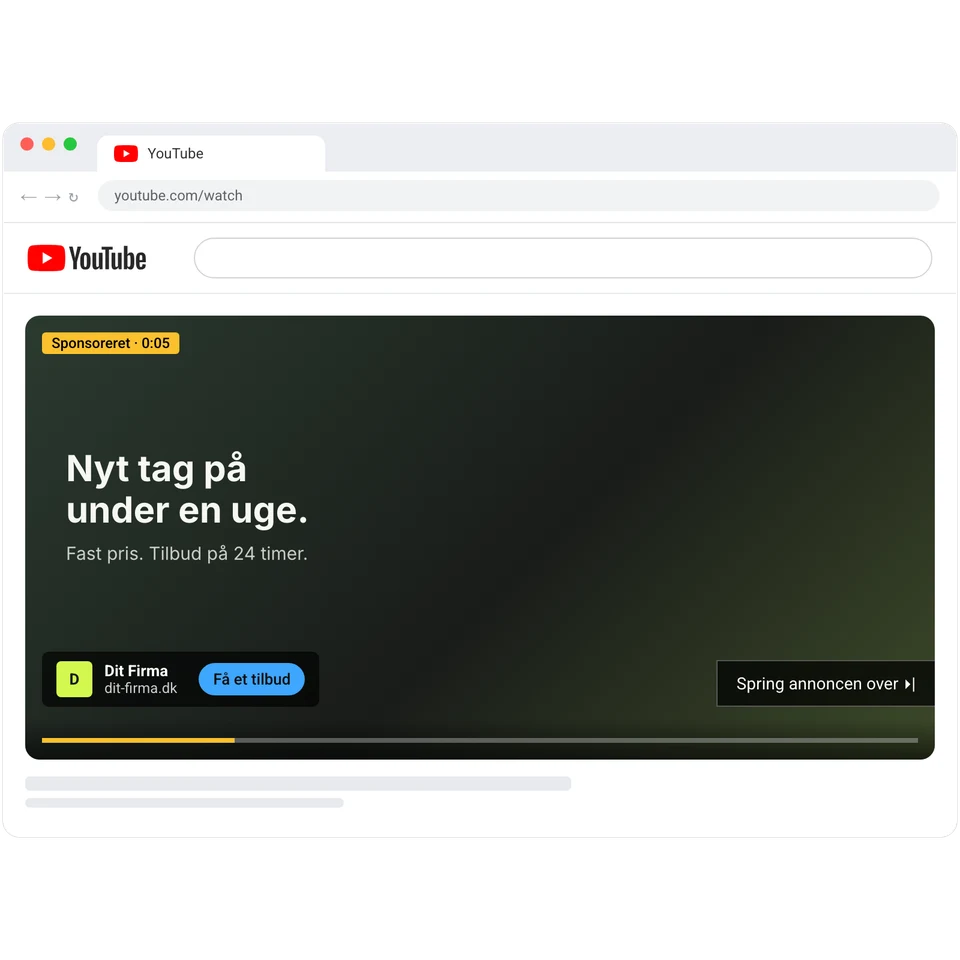 In-stream-annonce på YouTube med knap til at springe annoncen over.