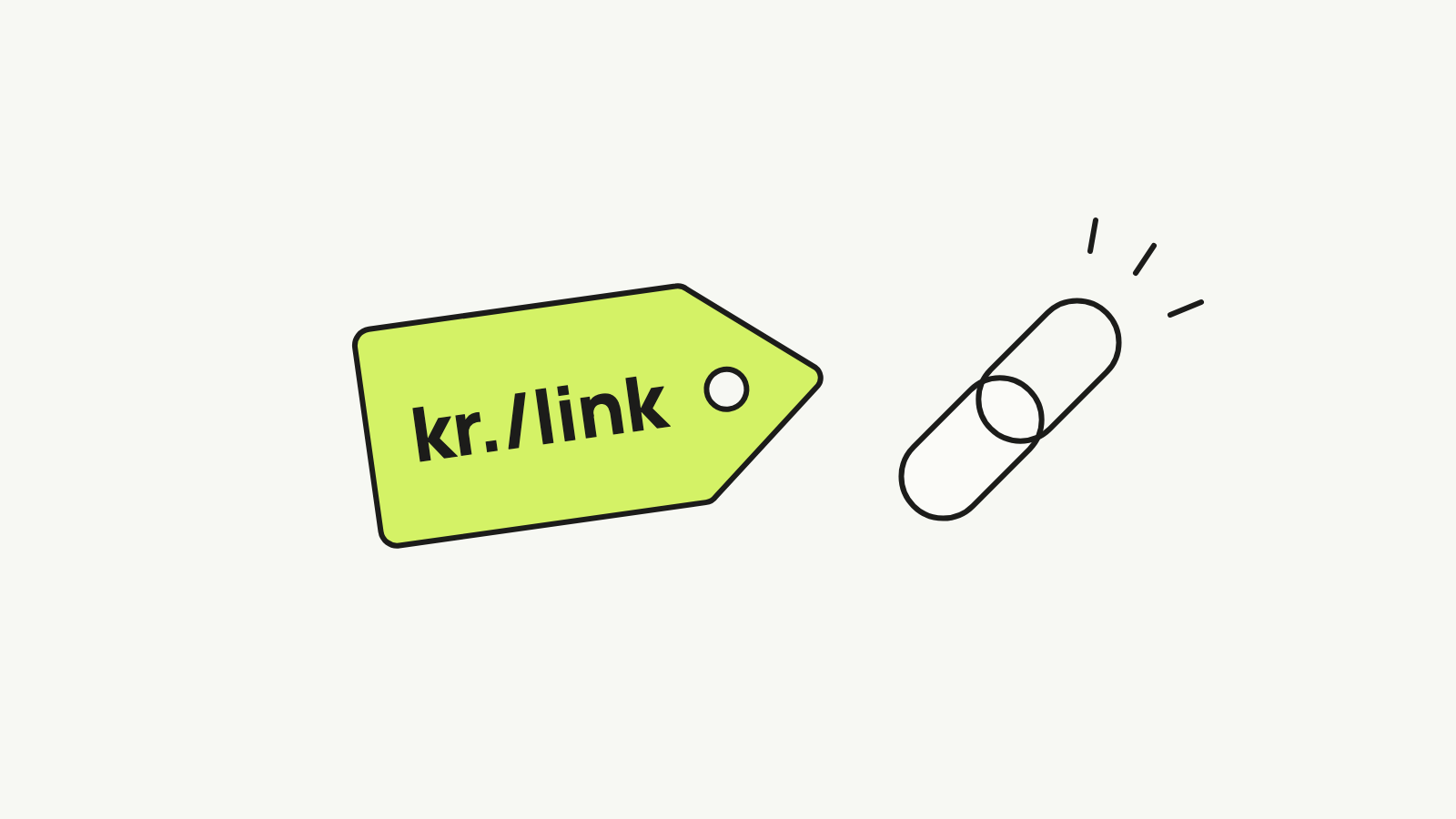 Et limegrønt prisskilt med teksten kr./link ved siden af et kædeled.