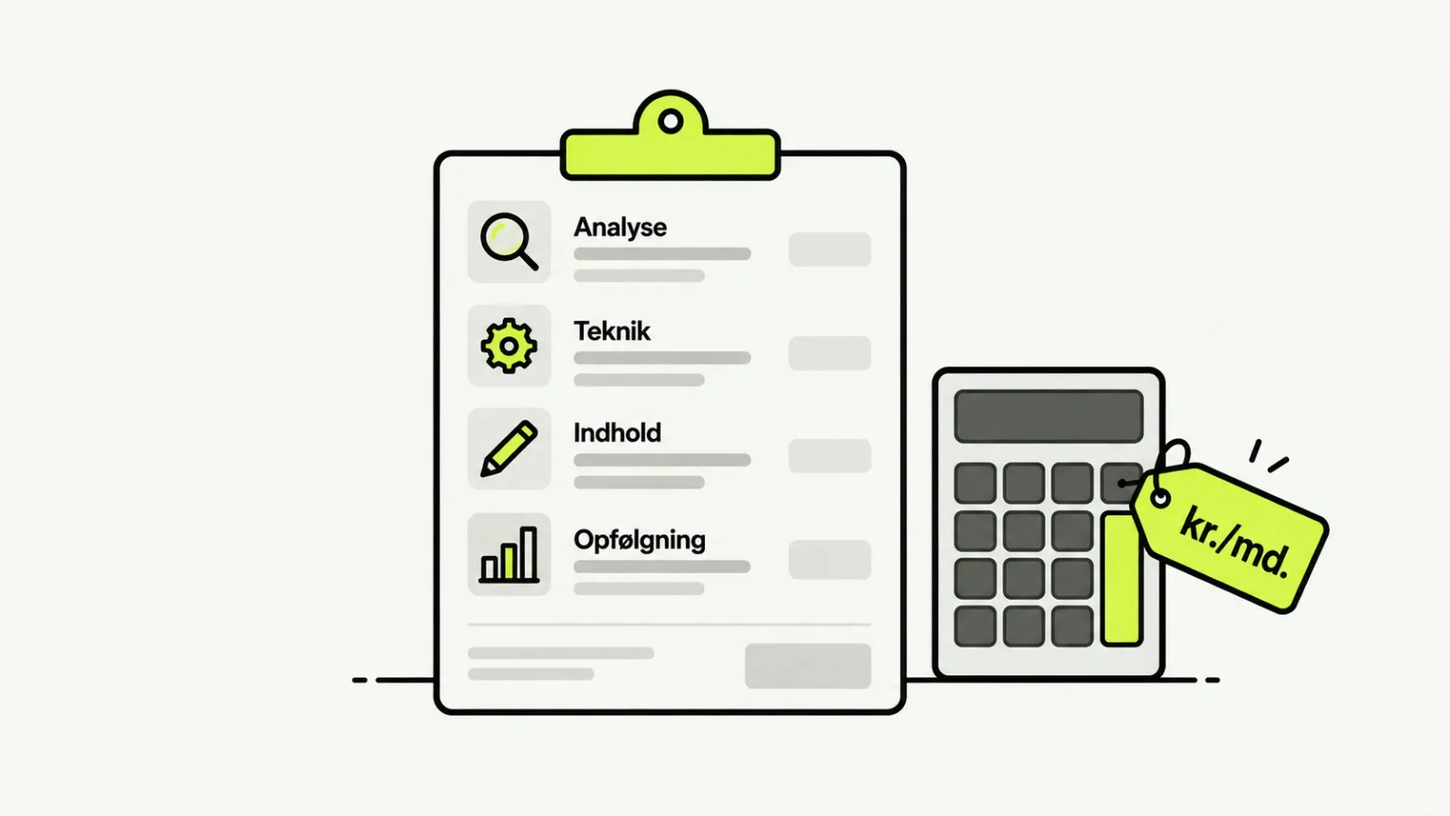 Et SEO-budget fordeles på analyse, teknik, indhold og opfølgning.
